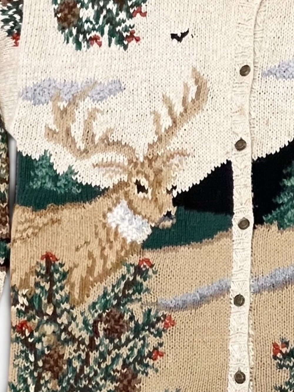 Vintage Northern Isles Hand Knit Cardigan 2X Woodland Deer Owl Novelty Sweater - Picture 8 of 16